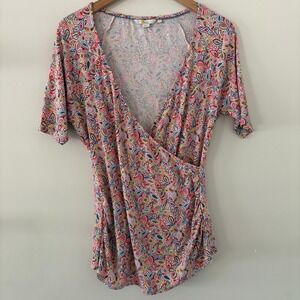 Boden Women's‎ Paisley V-Neck Top US 12 Multicolor Stretch 3/4 Sleeve Blouse